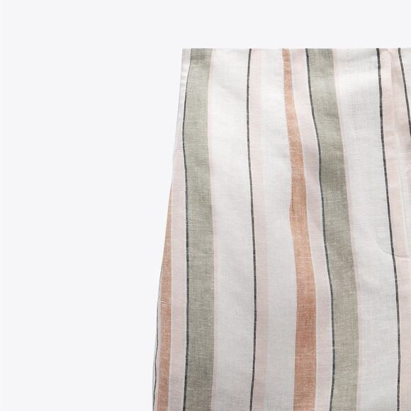 Zara LINEN BLEND STRIPED SHORTS - Picture 6 of 6